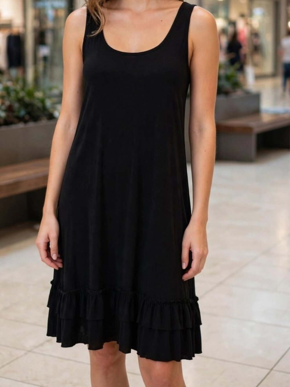 Women's Easel Black Sleeveless Ruffle-Hem Mini Flowy Dress, Size M, Ex Cond!